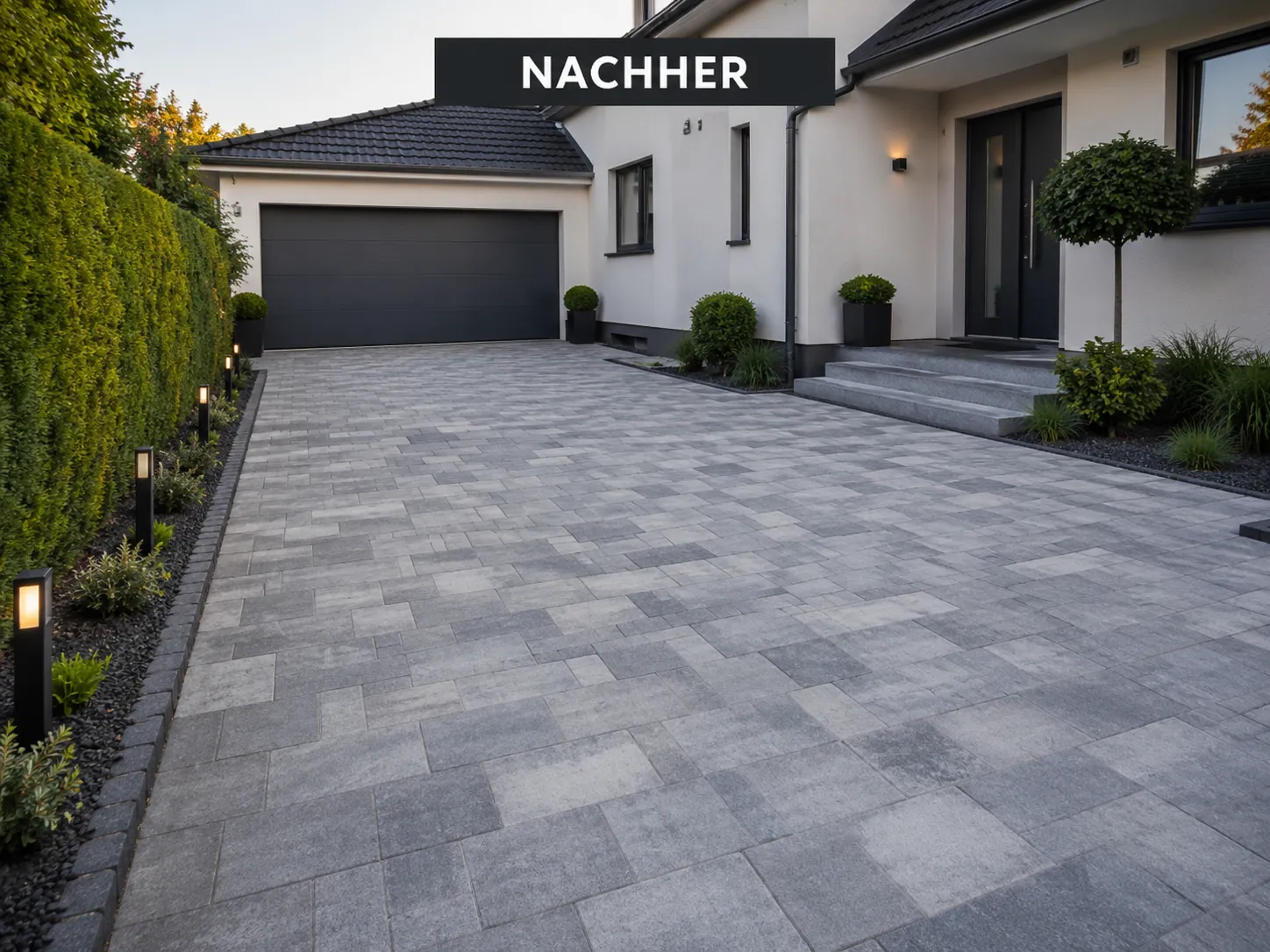 Verlegte Natursteinpflaster-Einfahrt